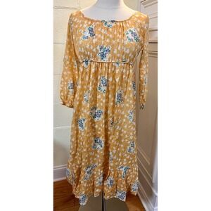 Tracy Feith Raj Collection Purple Orange Green Dress Size 2P Babydoll 3/4 Sleeve